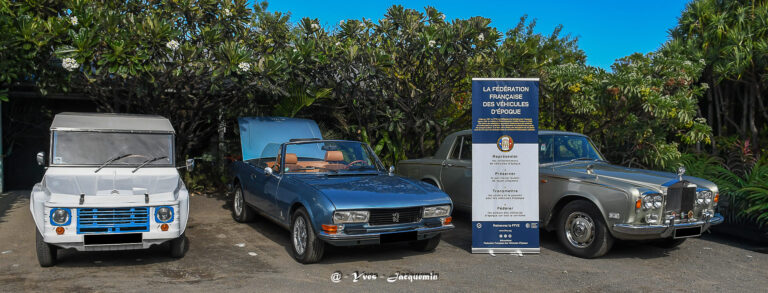 Citroën Méhari, Peugeot 504 cabriolet et Rolls-Royce Silver Shadow à La Réunion